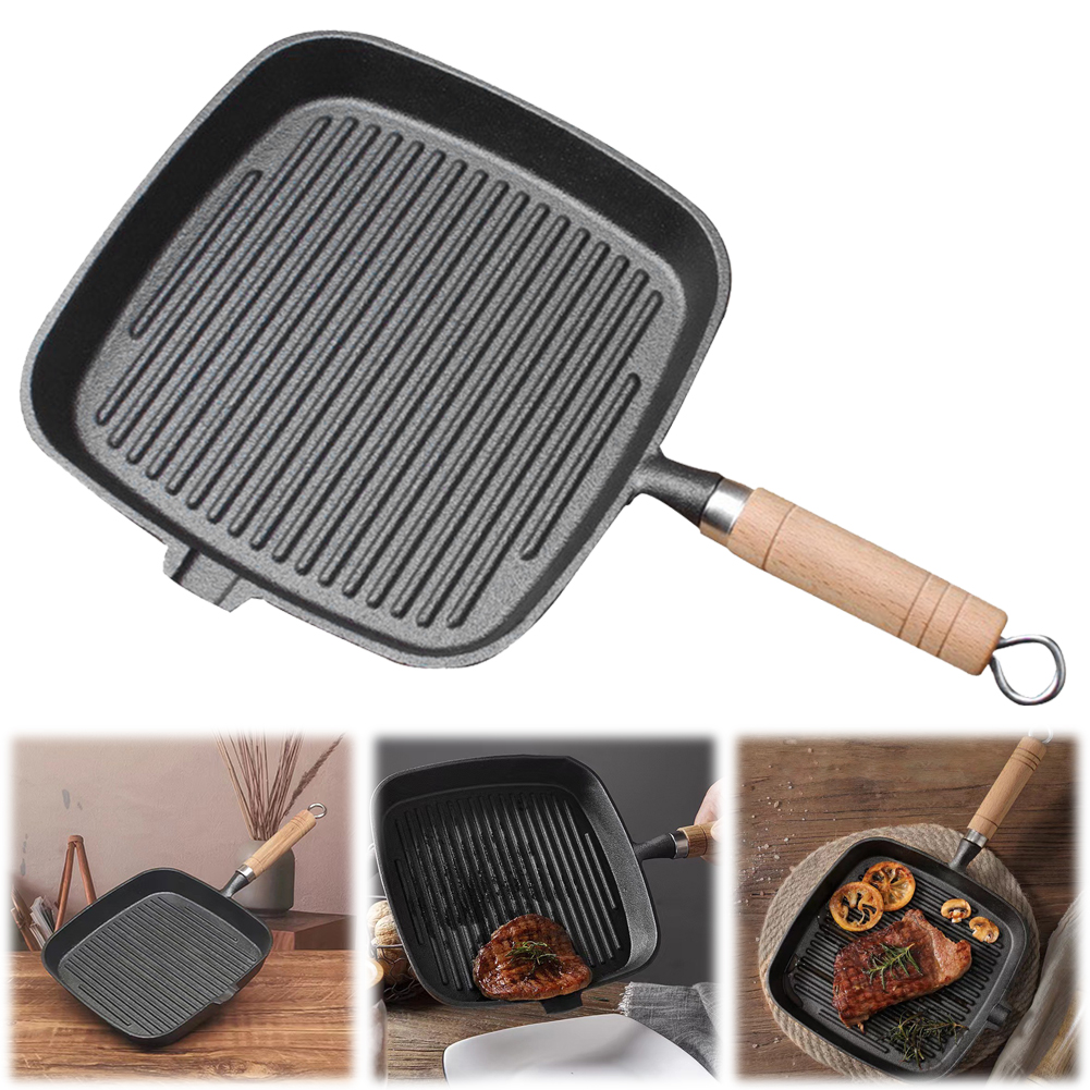 Camping Cooking Frying Pan - Cast Iron Skillet Steak Pan with