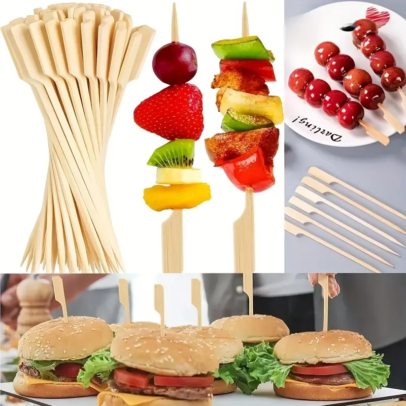 Camping Outdoor Cooking Table - 50Pcs Disposable Bamboo Sticks Barbecue Tools