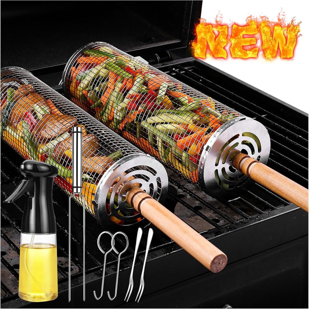 Camping Cooking - Large Round Stainless Steel Grilling Basket