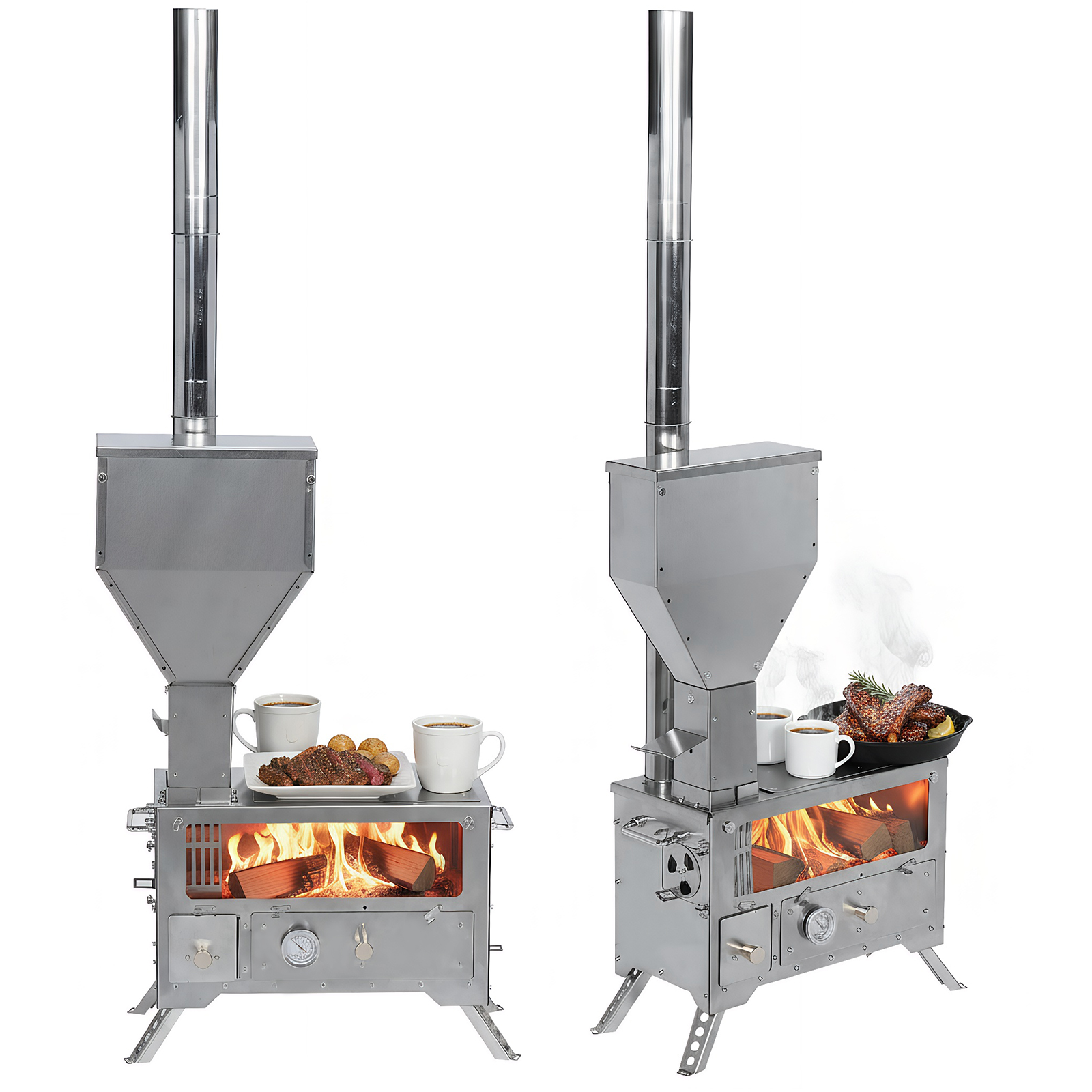Camping Cooking - Portable Wood-Burning Camp Stove with Chimney