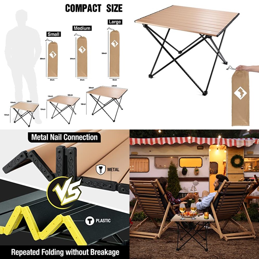 Camping Outdoor Cooking Table - Por Side, Ultralight Aluminum Folding Beach